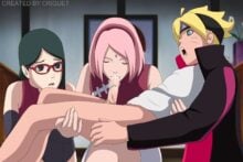 Haruno Sakura, Uchiha Sarada and Uzumaki Boruto - Criquet - Naruto